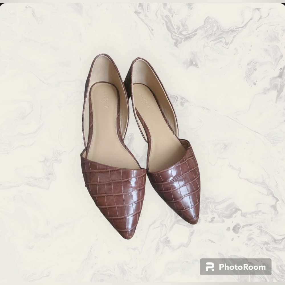 J. Crew Zoe Brown Croc Embossed D'Orsay Flats Size 10